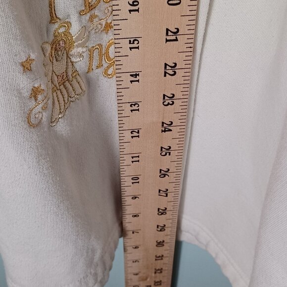 Womens Christmas Sweatshirt Plus Size 4X White Button Up Holiday Angels Festive - Picture 5 of 8